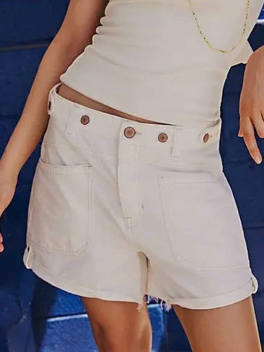 Free People We The Free Palmer Shorts Eggshell White Denim Mid Rise size 29 - Picture 4 of 12